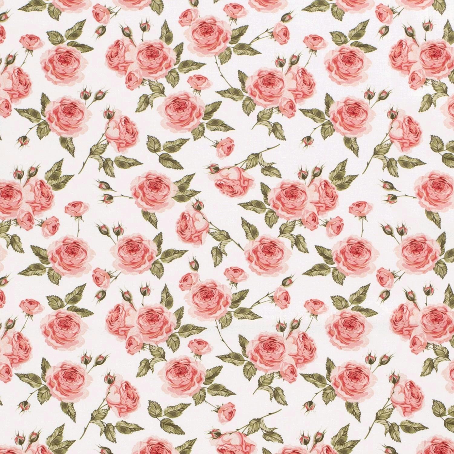 Bomullspoplin rosor rosa