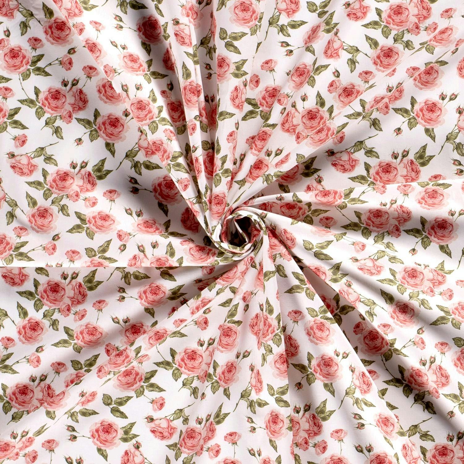 Bomullspoplin rosor rosa