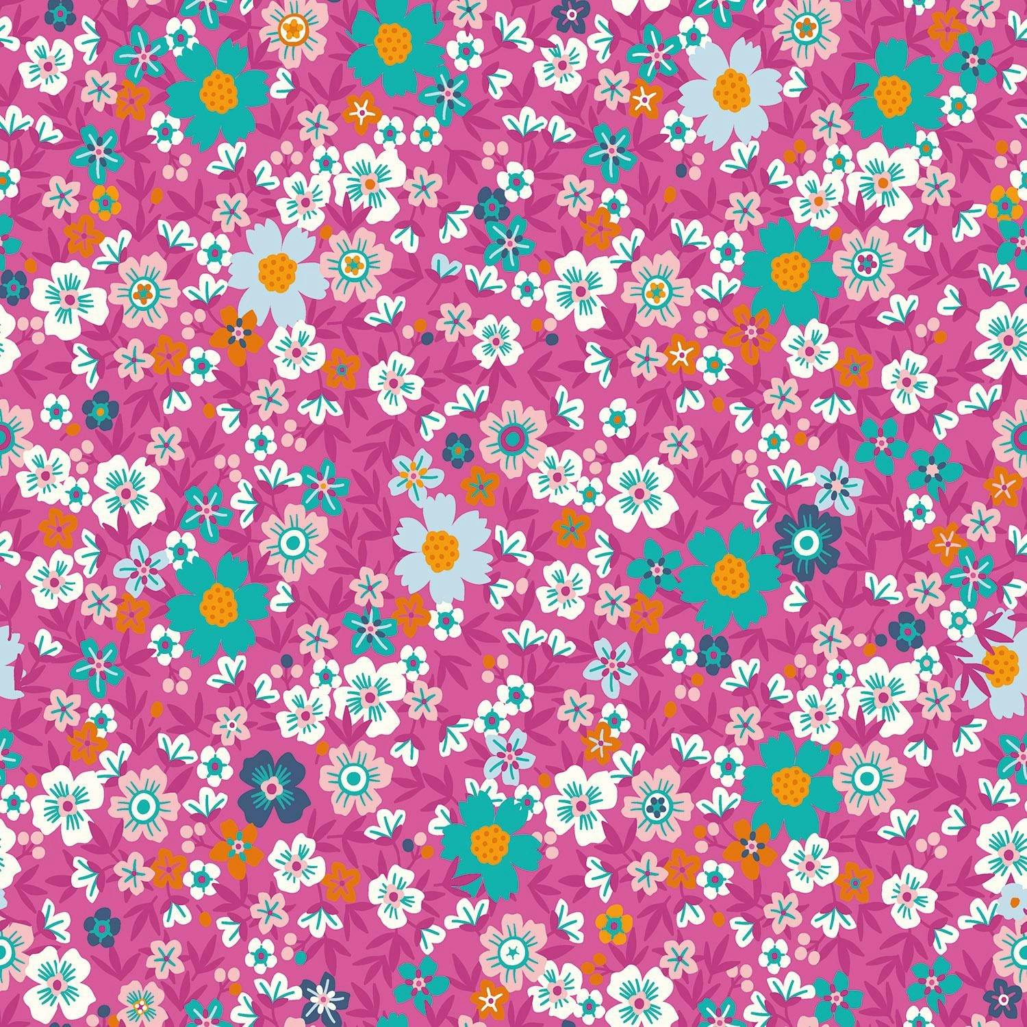 Bomullspoplin blommor cerise
