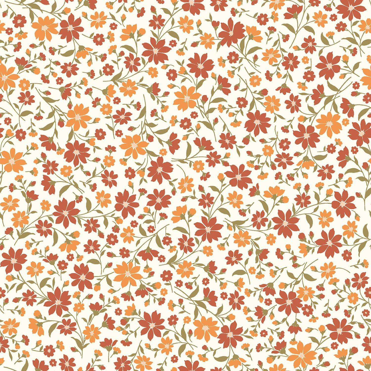 Bomullspoplin blommor orange gul