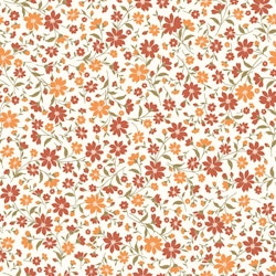 Bomullspoplin blommor orange gul