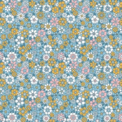 Bomullspoplin blommor turkosblå