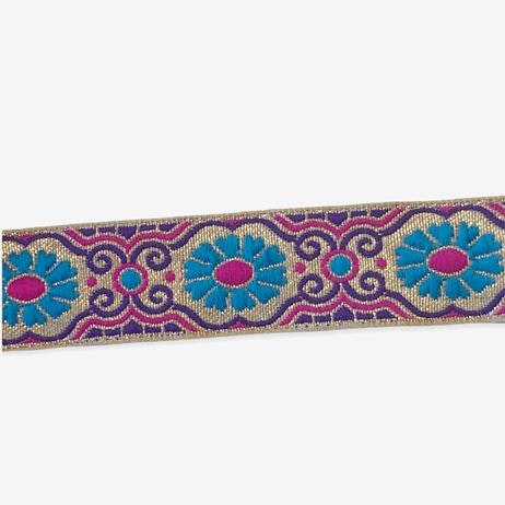 Decorative ribbon gold with turquoise flowers