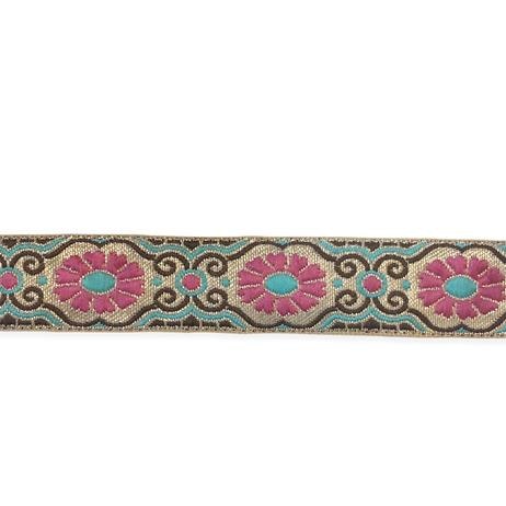 Decorative ribbon gold with pink flowers