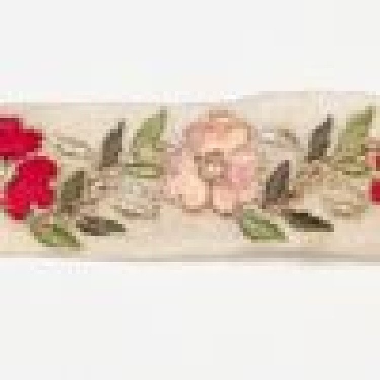 Dekorband beige med röda & rosa blommor