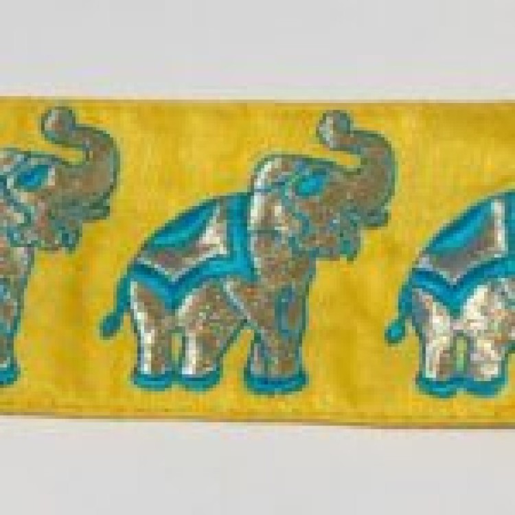 Dekorband gult med turkosa elefanter