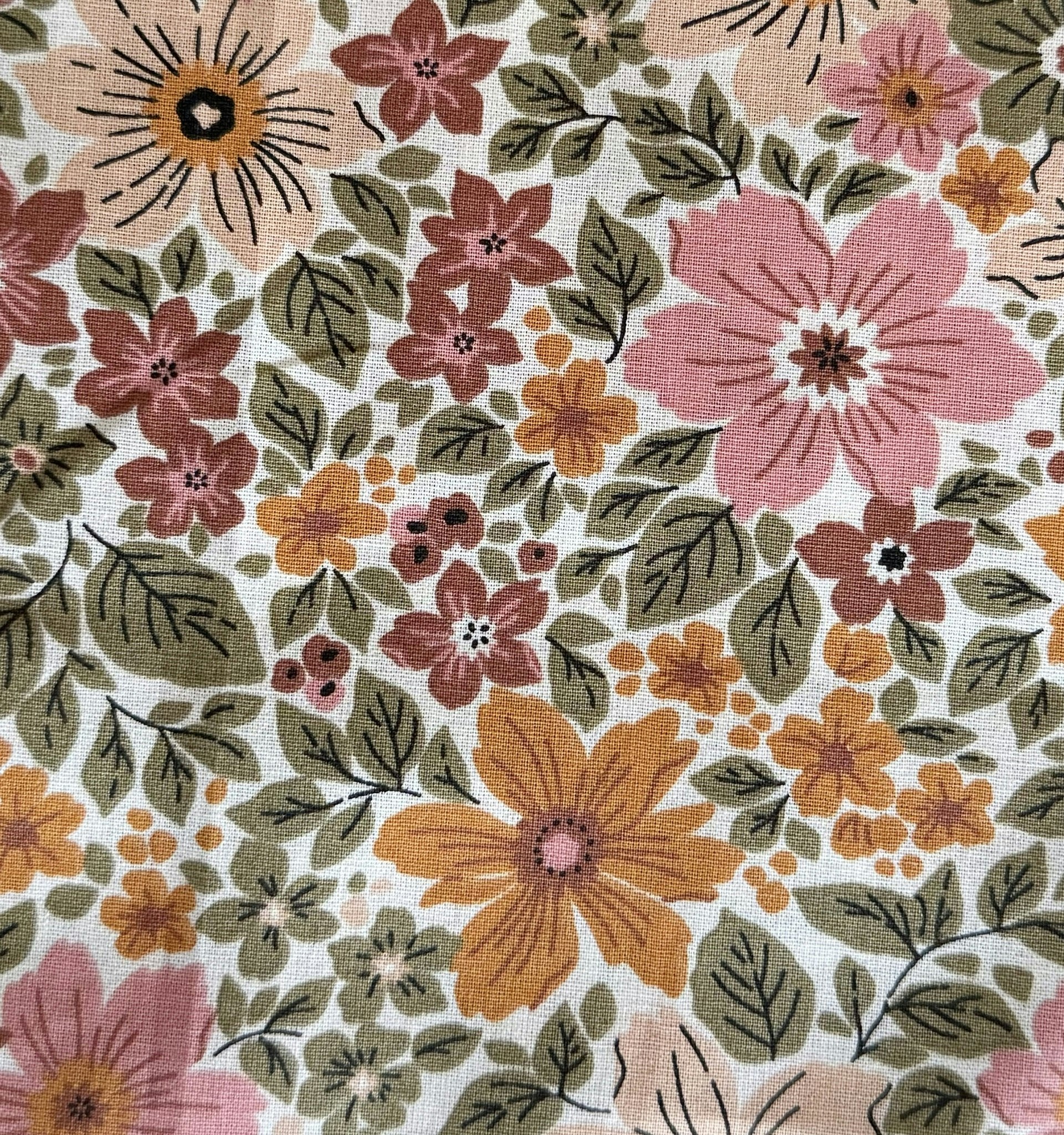 Bomullspoplin blommor rosa gul