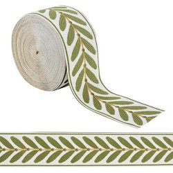 Dekorband vitt med gröna blad