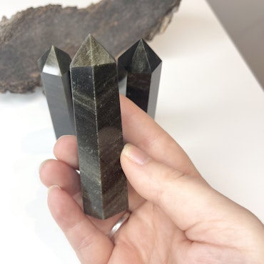 Golden sheen Obsidian, polerad kristallspets