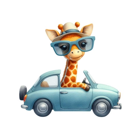 DTF-Transfer Giraff i blå bil