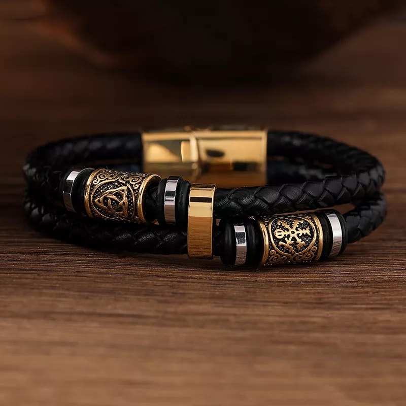 Armbånd Vegvisir skinn - Varia Design - Størst i Norden innen vikingsmykker