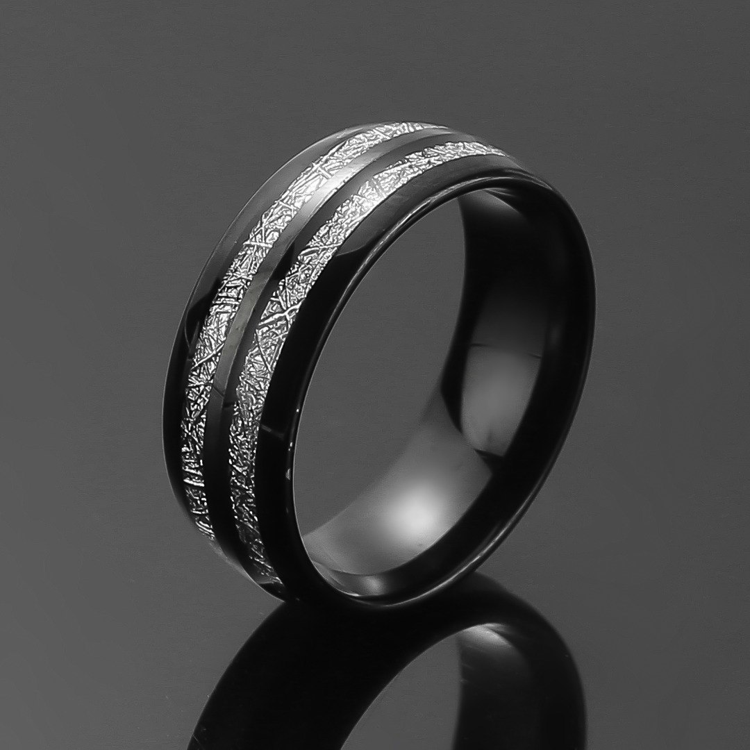 Ring Black Beauty Lines Tungsten