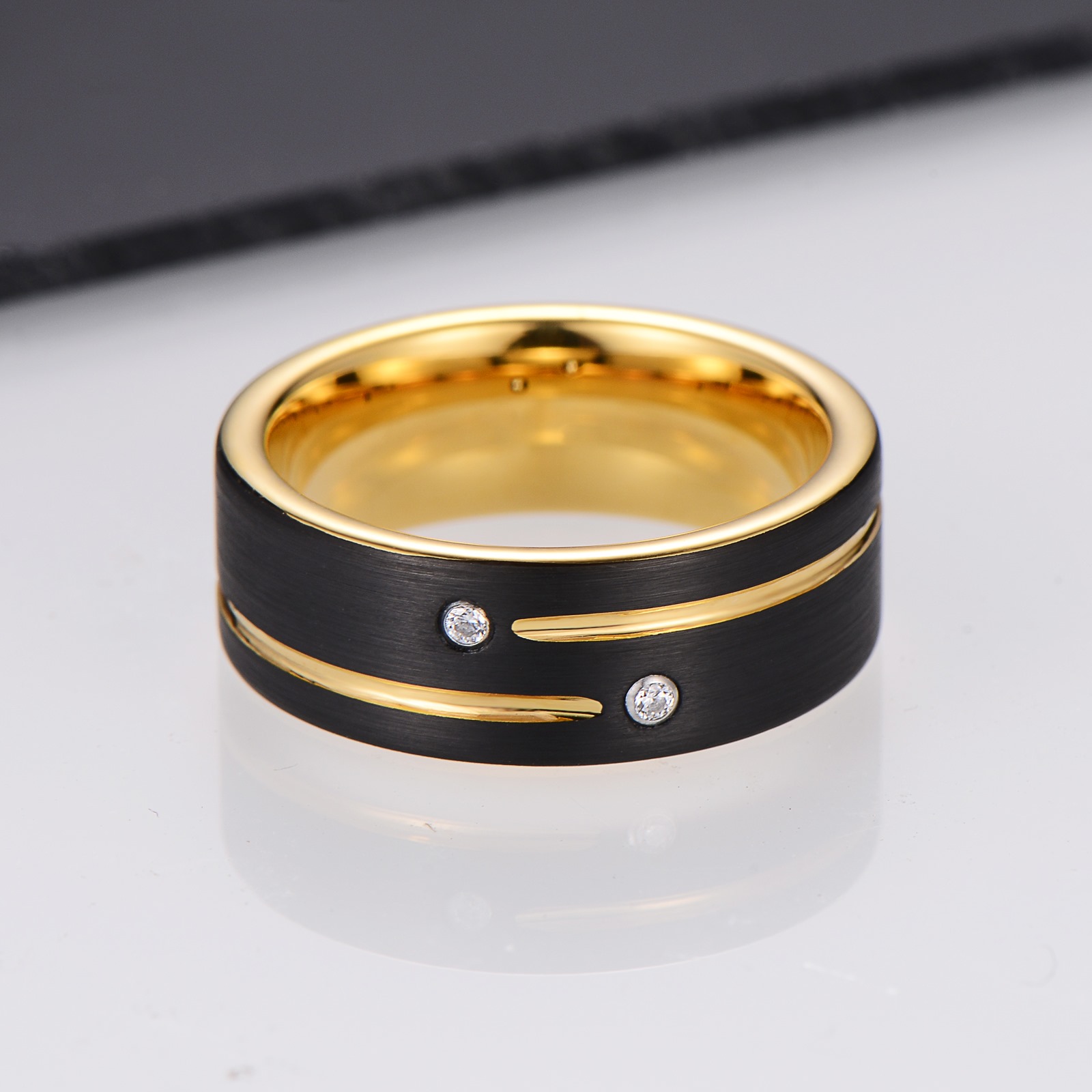 Ring Golden Black Zirconia Tungsten