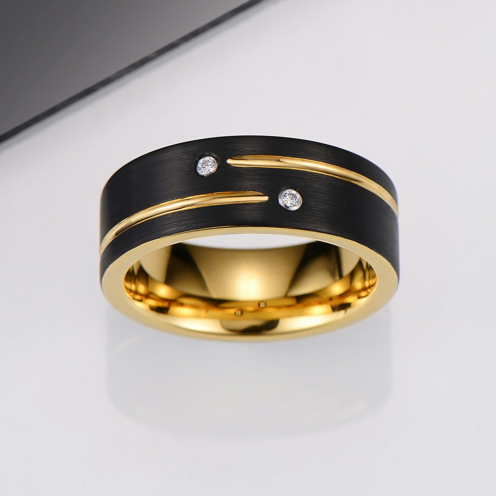 Ring Golden Black Zirconia Tungsten