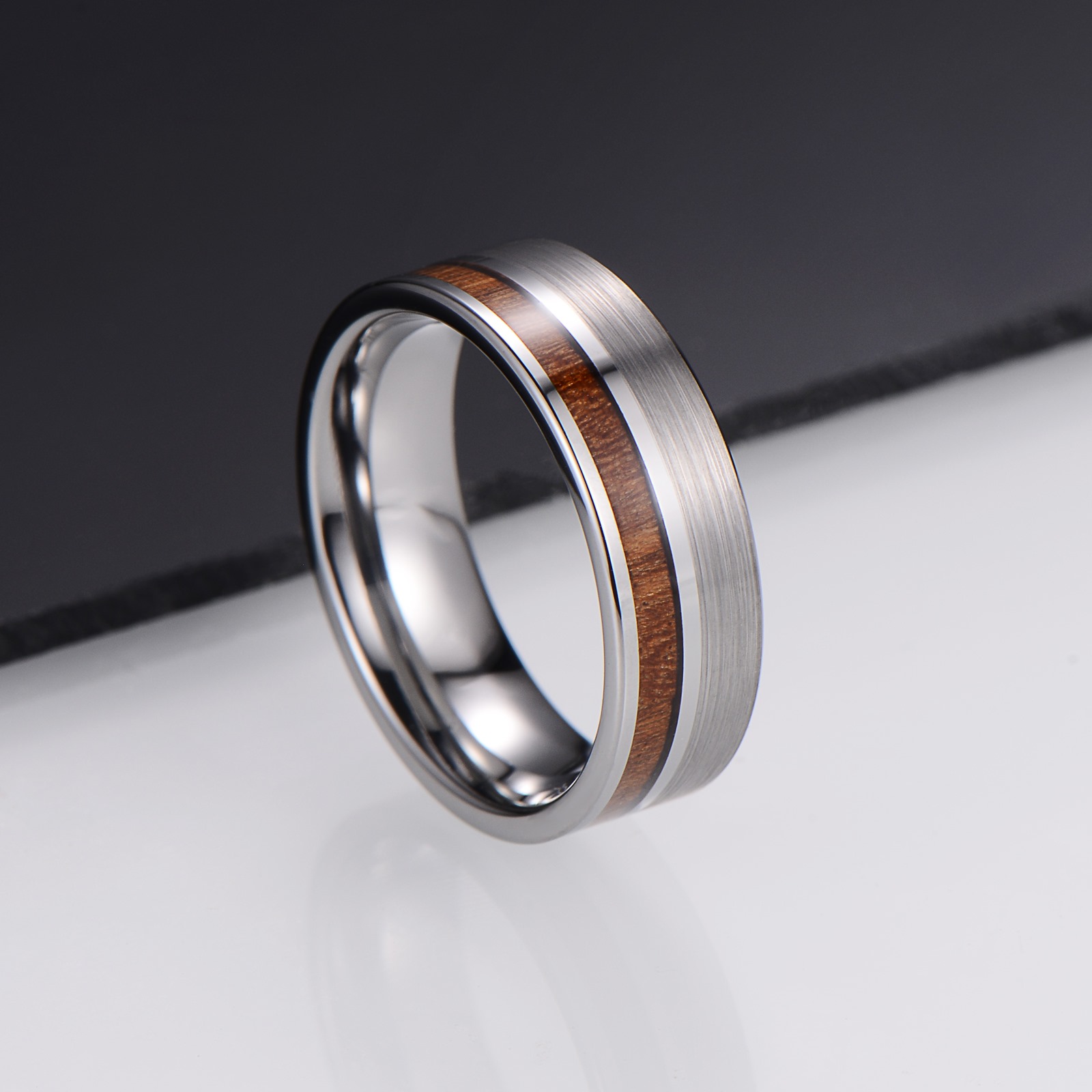 Ring Silver Wood Tungsten