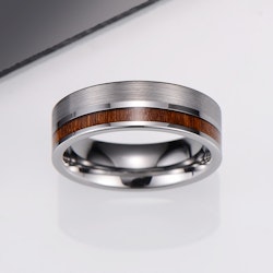 Ring Silver Wood Tungsten