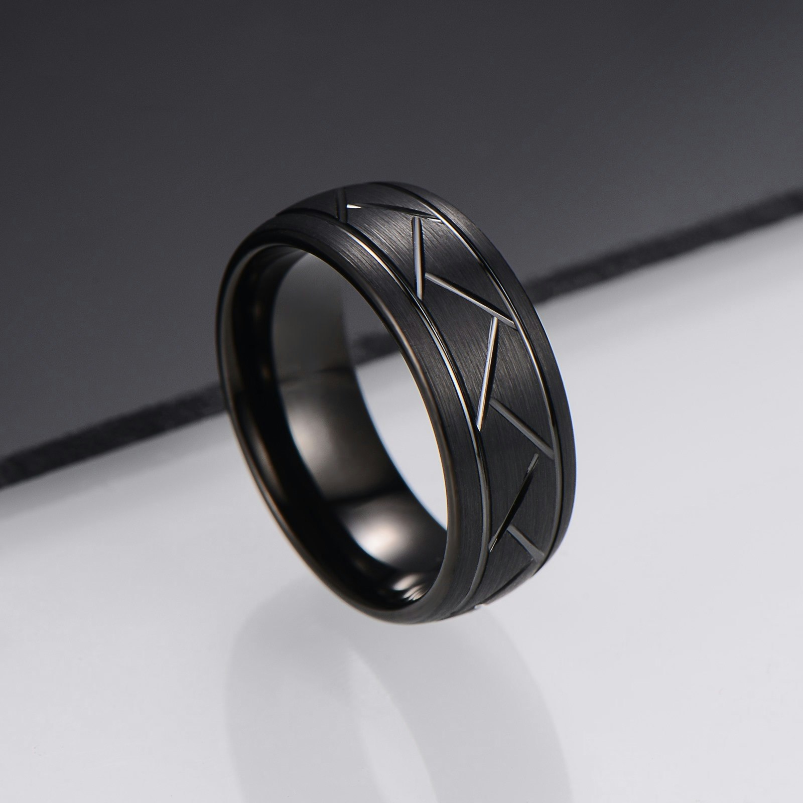 Ring Black Lines Tungsten