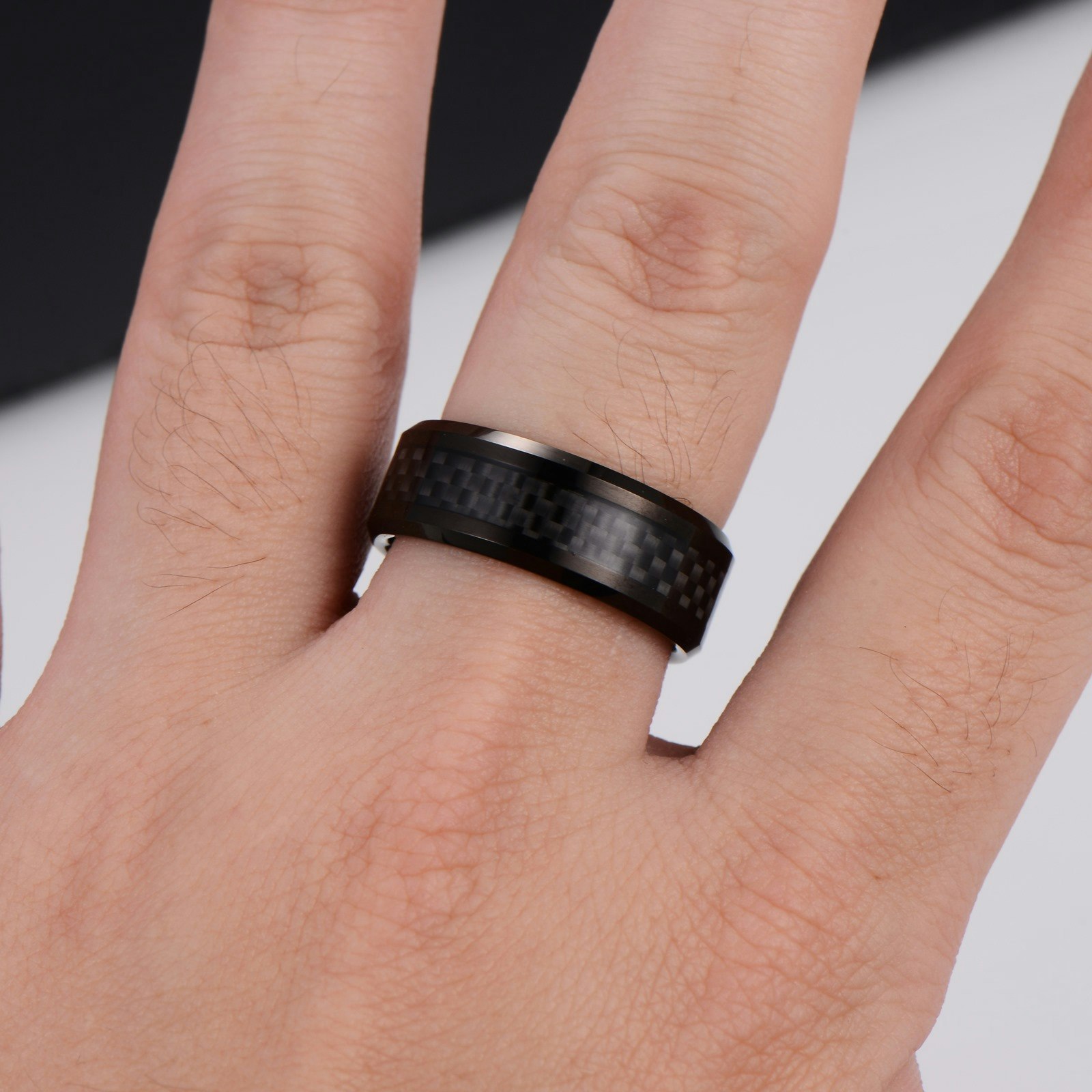 Ring Black Chess Tungsten