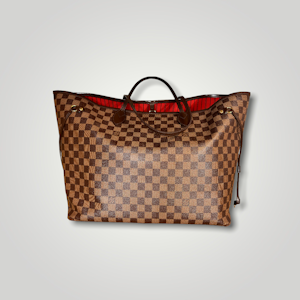 Pre-Owned Louis Vuitton Leather Damier Ebene Vavin PM Tote Bag Red Lin 