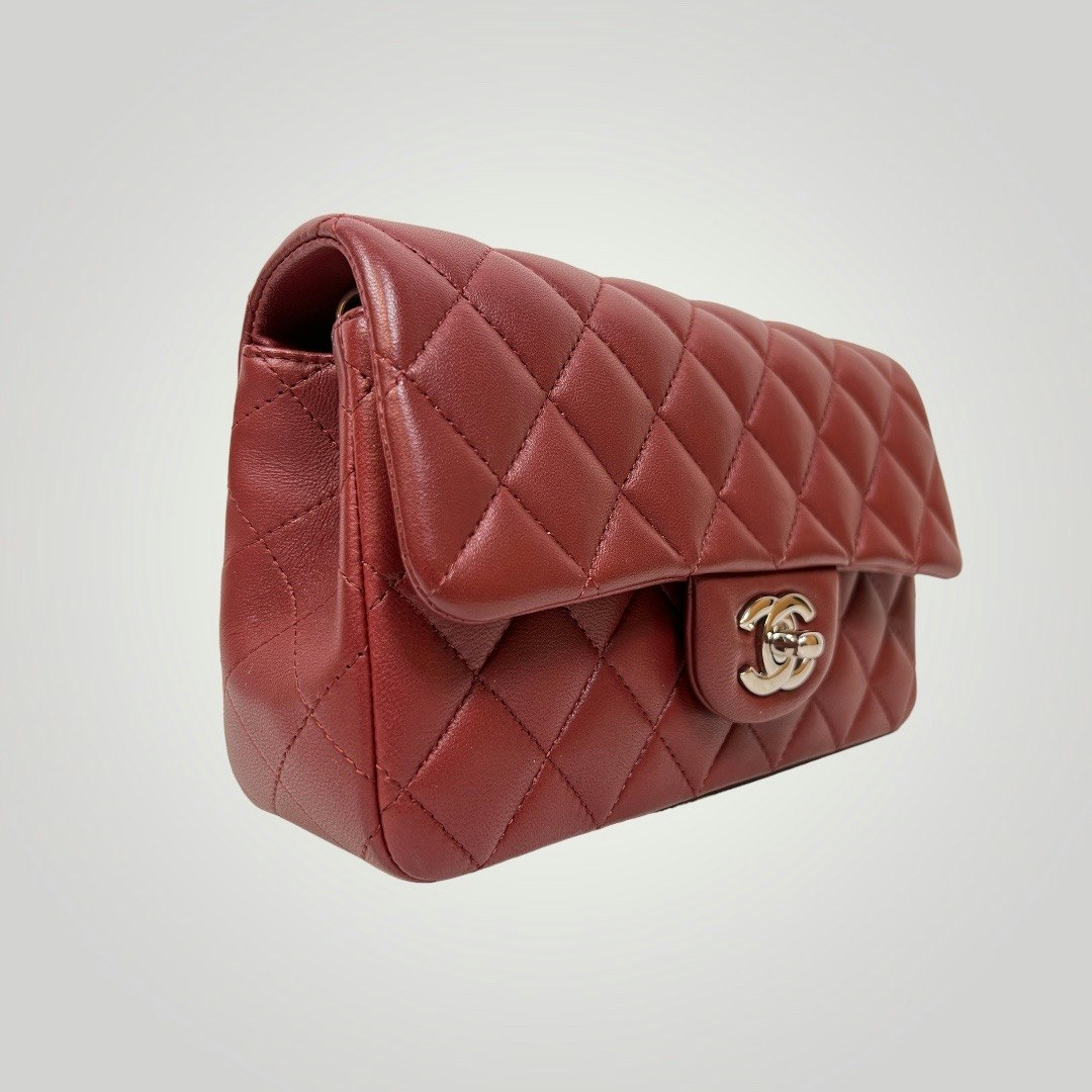 Chanel Classic mini burgundy silver tone hardware