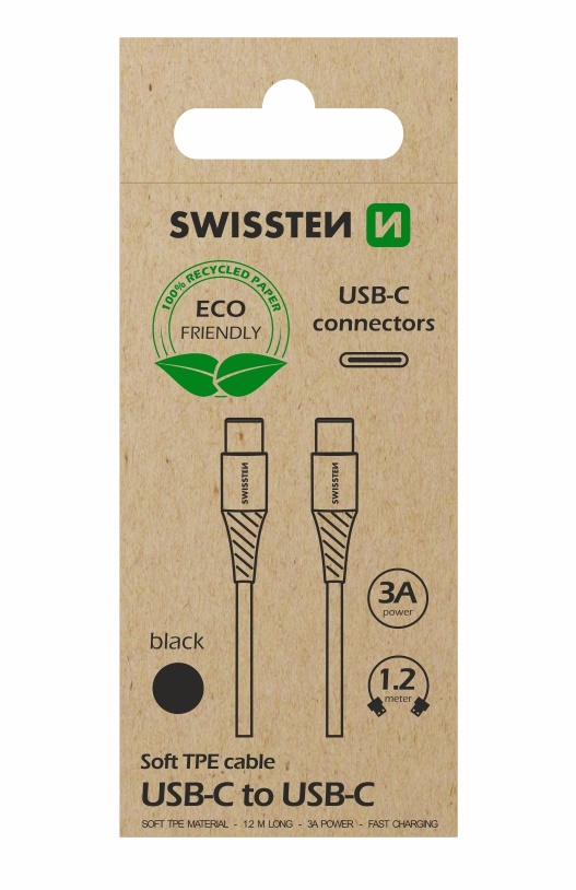 SWISSTEN USB-C / USB-C Kabel Svart 1,2M