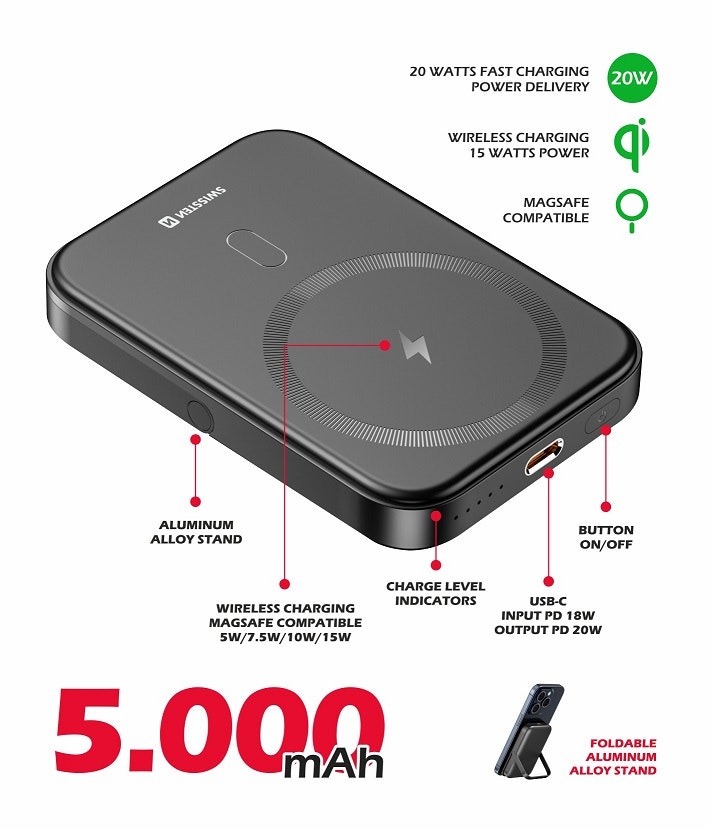 Swissten Powerbank Magsafe 5000mAh