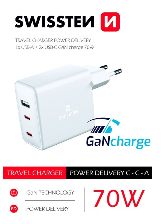Swissten GaN Travel charger USB-C/USB