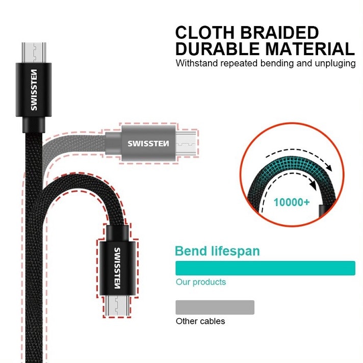 Swissten Textilkabel USB/USB-C 2m