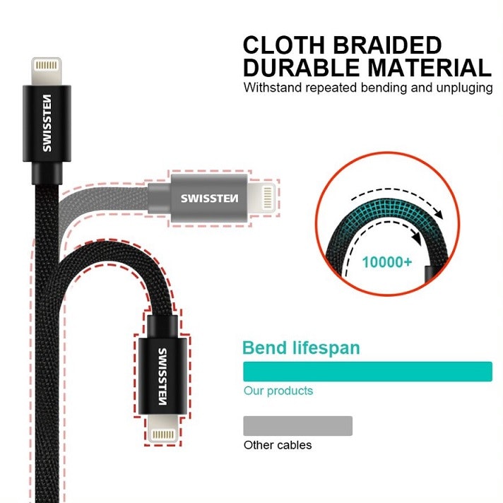 Swissten Textilkabel USB/Lightning 2m