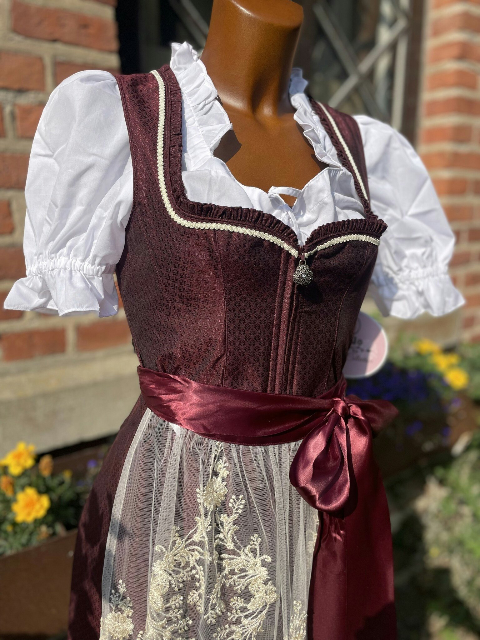 MarJo Trachten "Thiersheim" Dirndlklänning , Mahagoni/White