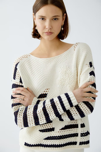 Oui virkad pullover, antikvit / marin