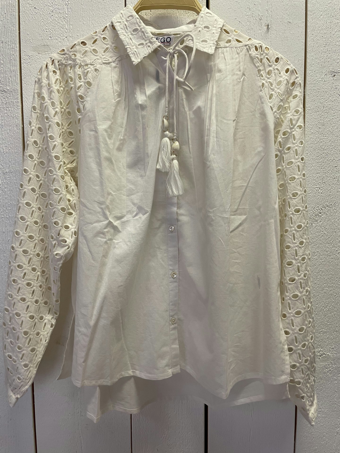 FUEGO Blus " Broderi anglais" , Ecru