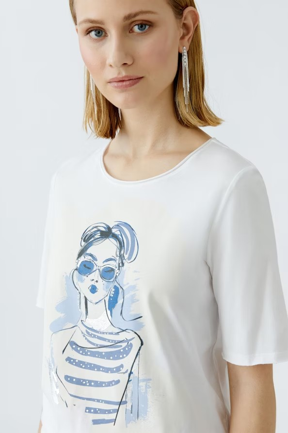 Oui T-shirt " Lola " Vit / ljusblå