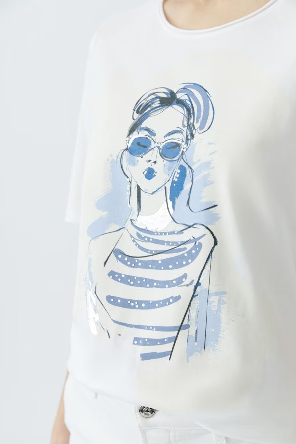 Oui T-shirt " Lola " Vit / ljusblå