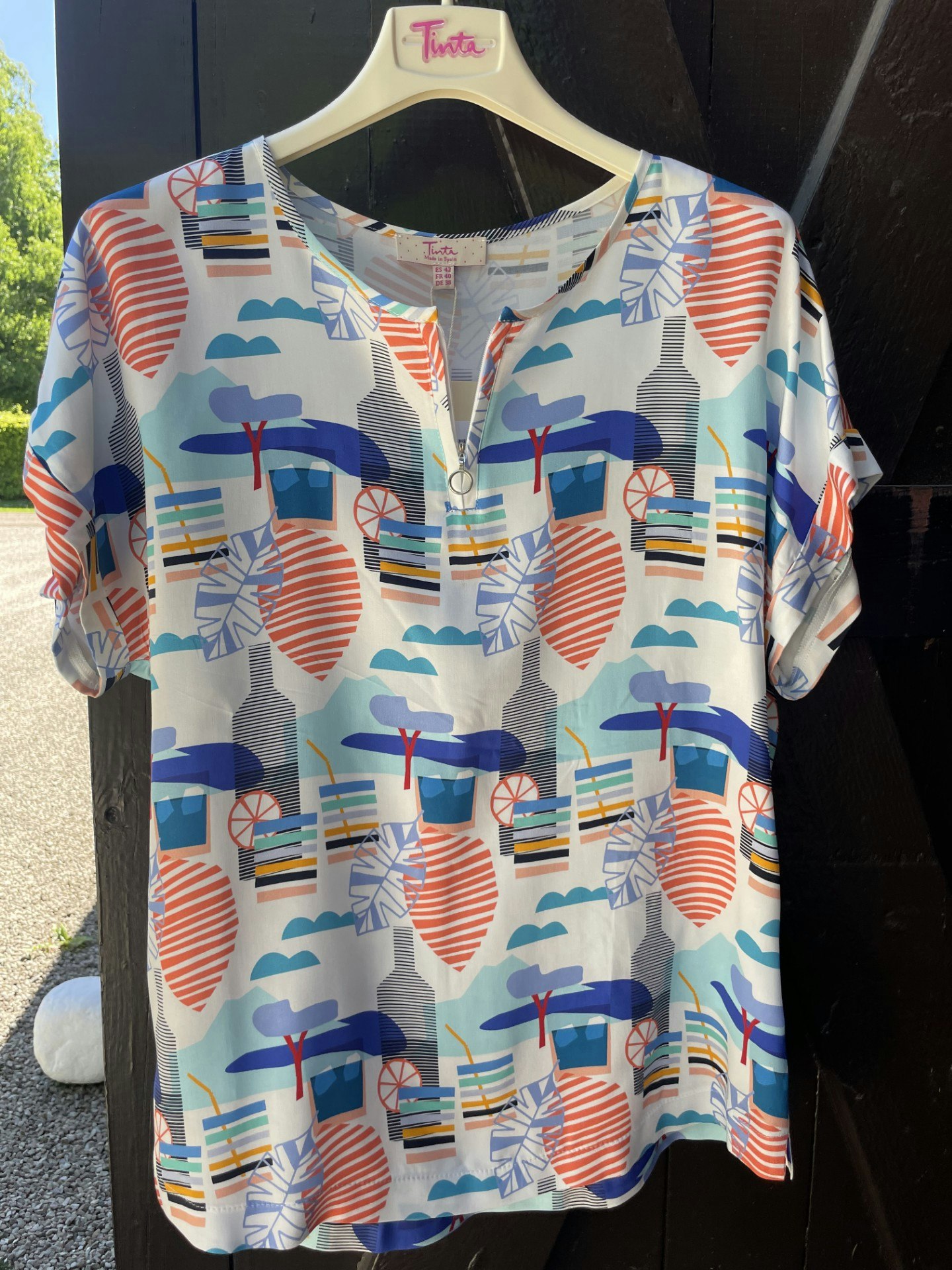 TINTA Blus/top "IRATI" , vit / blå