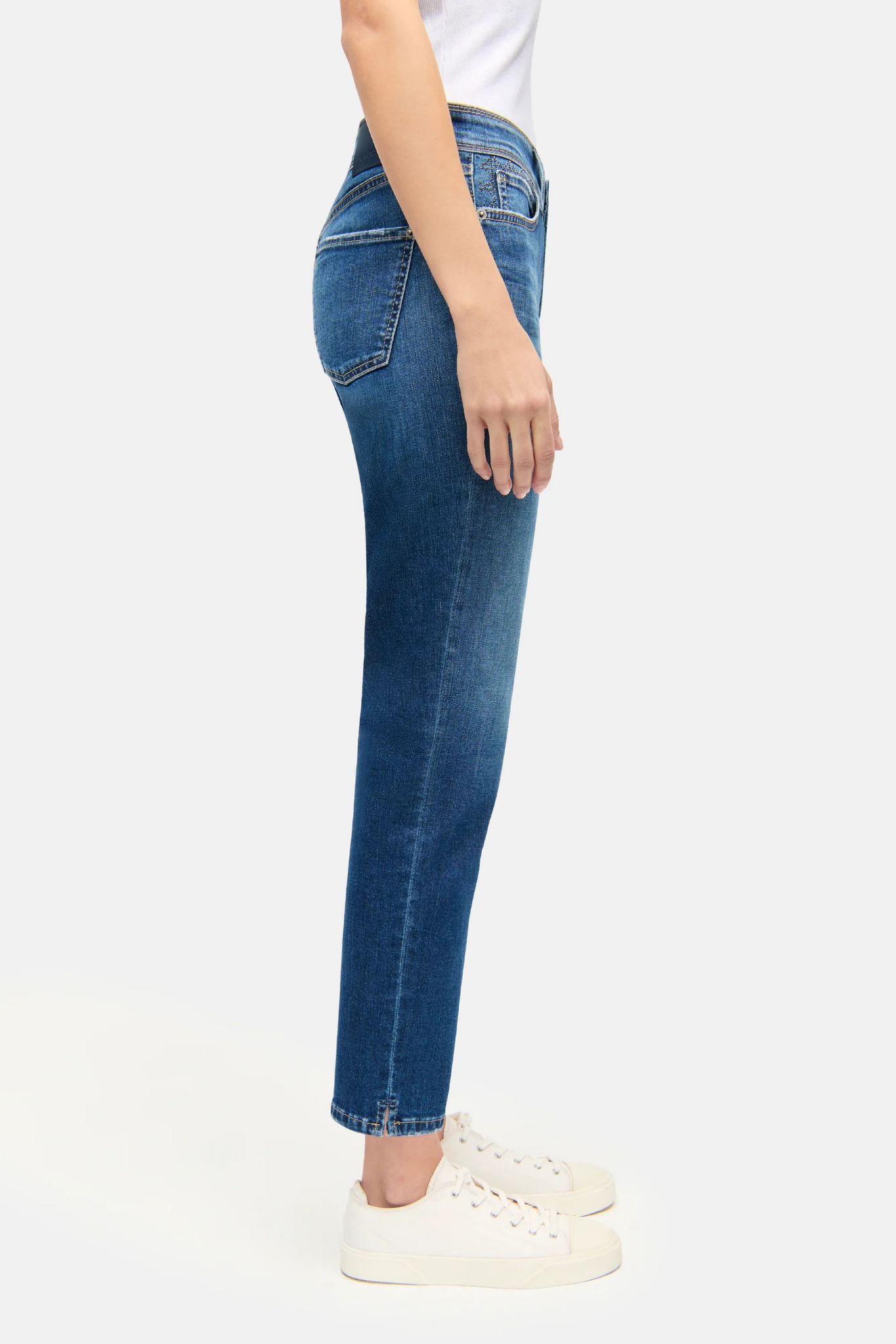 Cambio jeans "Piper Short" , mellanblå med strassdetalj ( 5162)