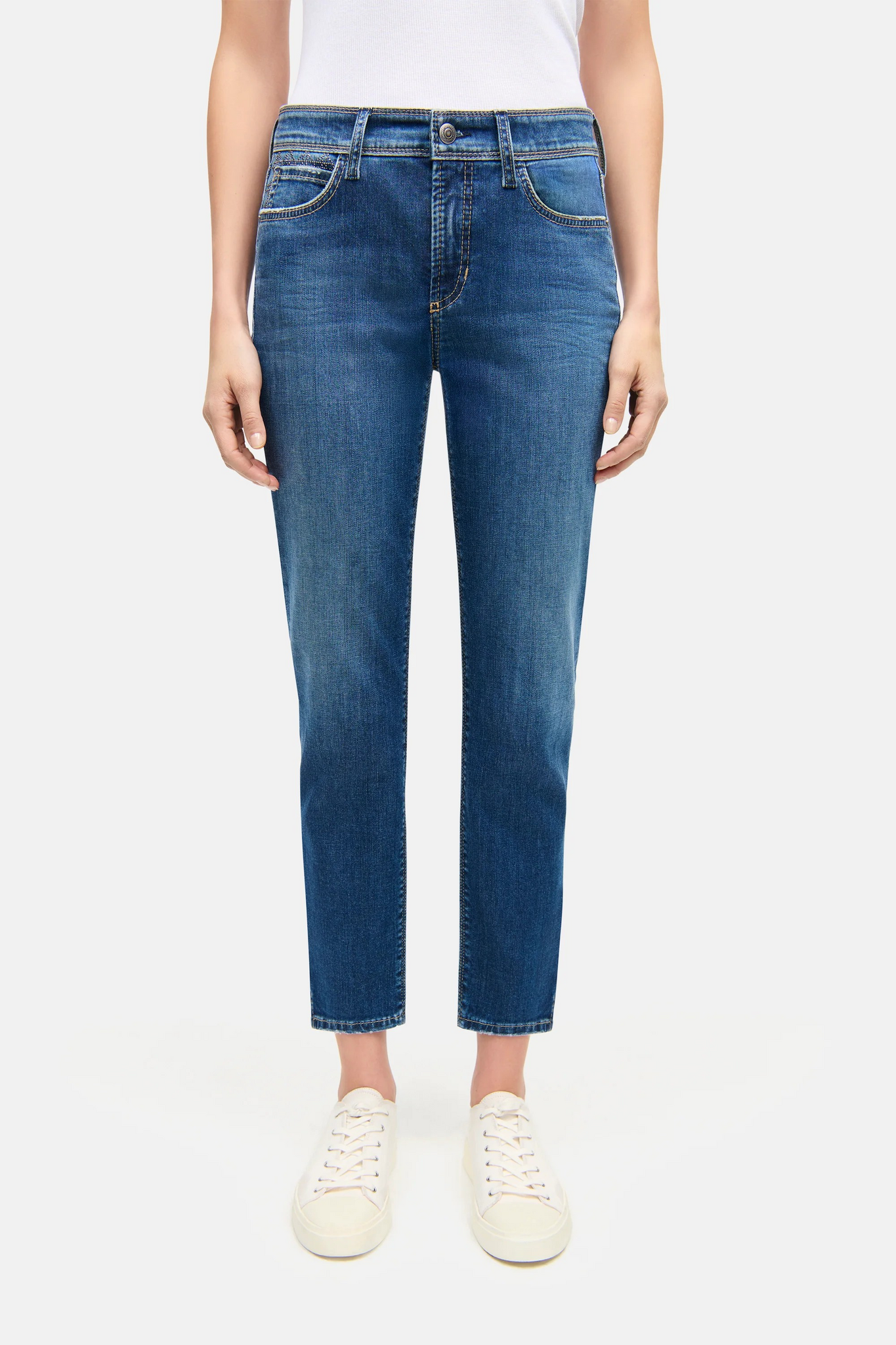 Cambio jeans "Piper Short" , mellanblå med strassdetalj ( 5162)