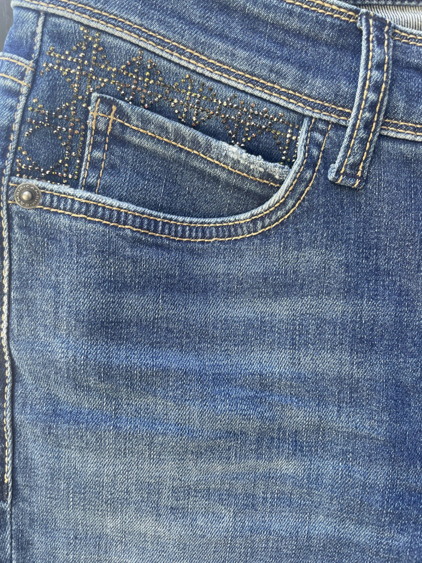 Cambio jeans "Piper Short" , mellanblå med strassdetalj ( 5162)
