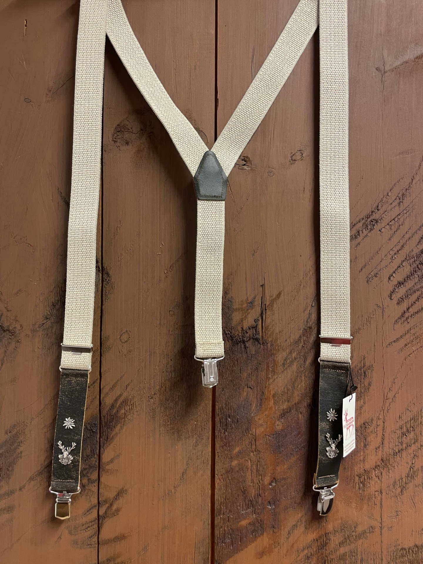 Hosenträger Leinen-Leder , beige