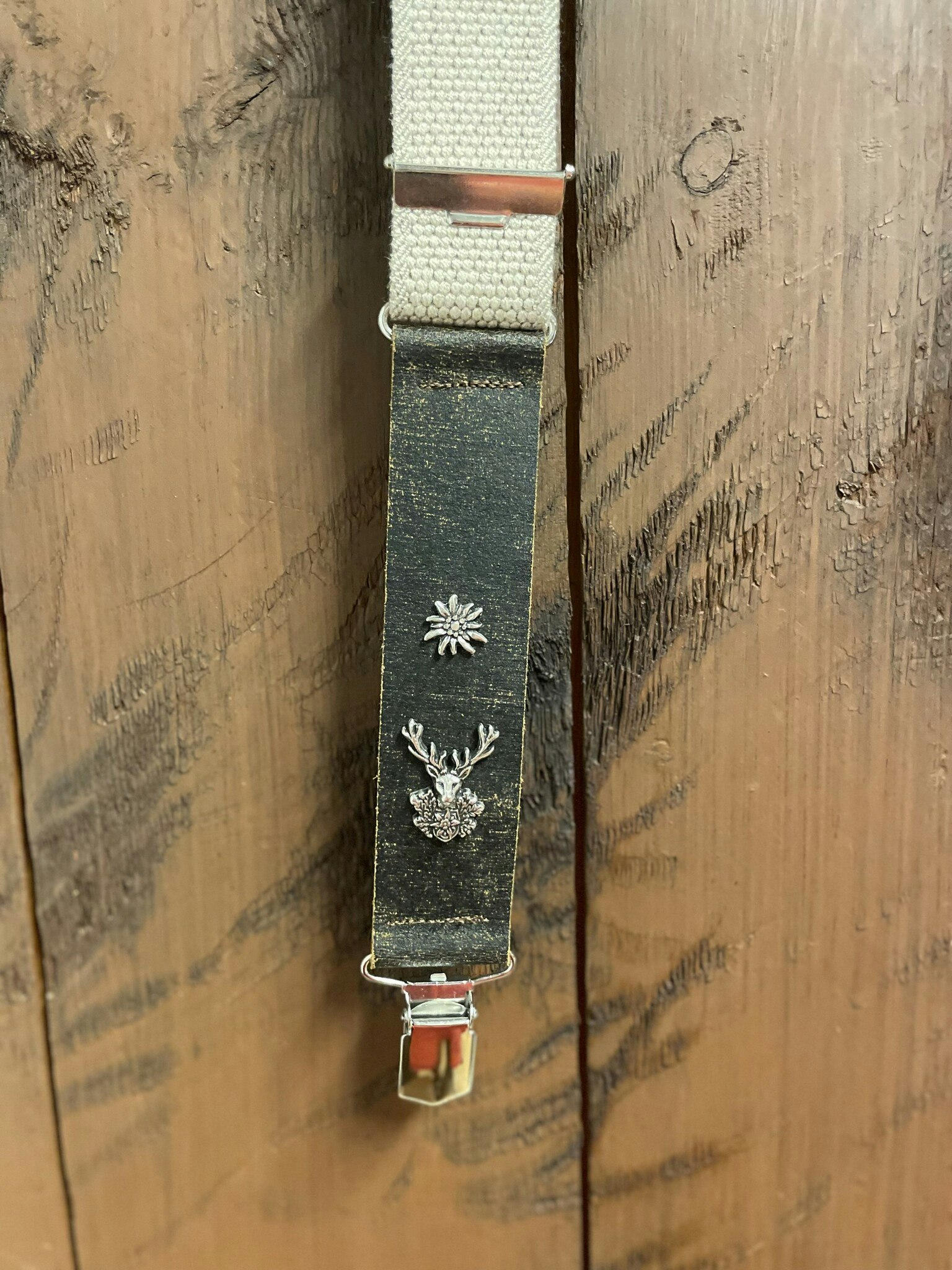 Hosenträger Leinen-Leder , beige