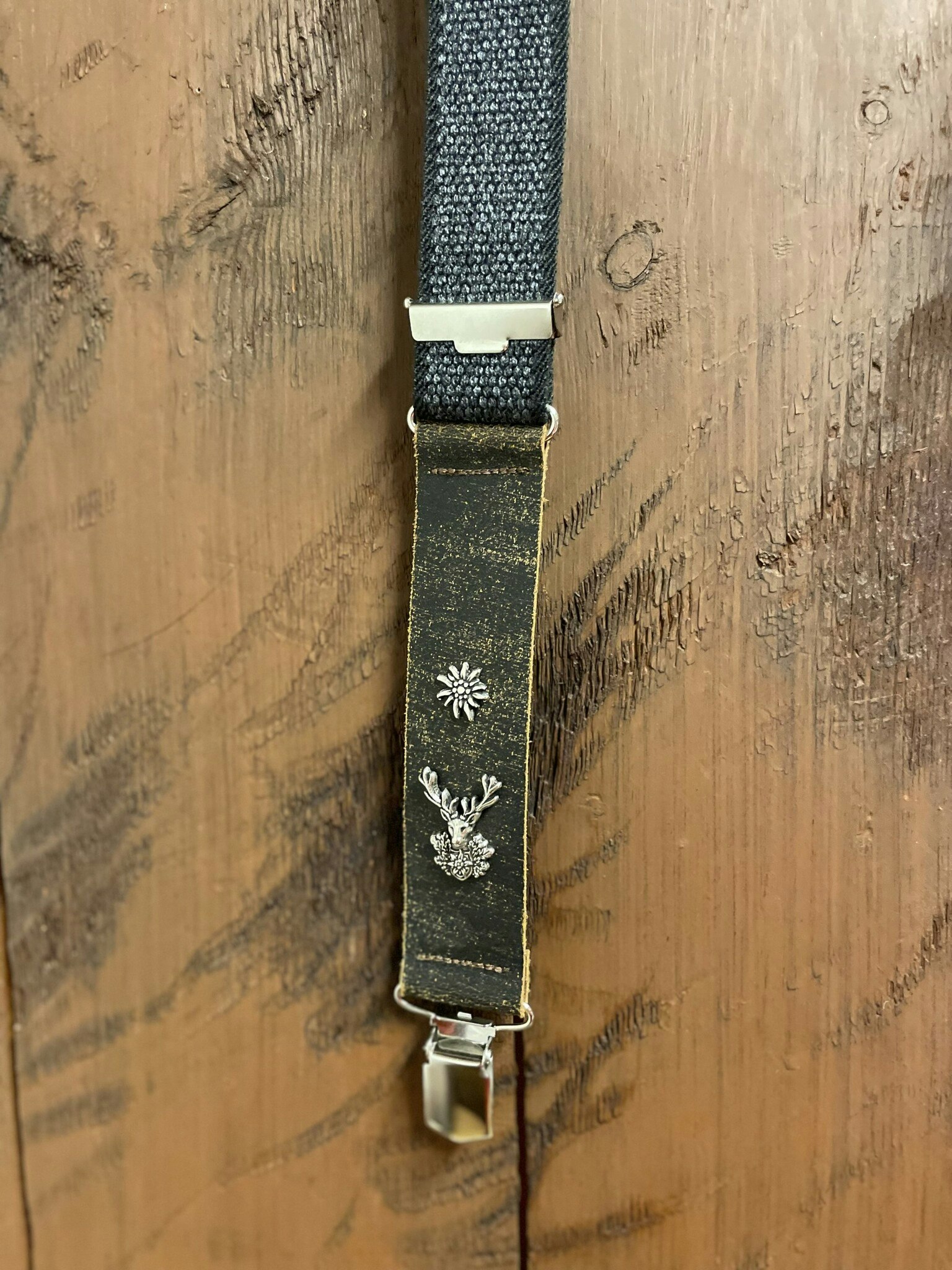 Hosenträger Leinen-Leder , grå
