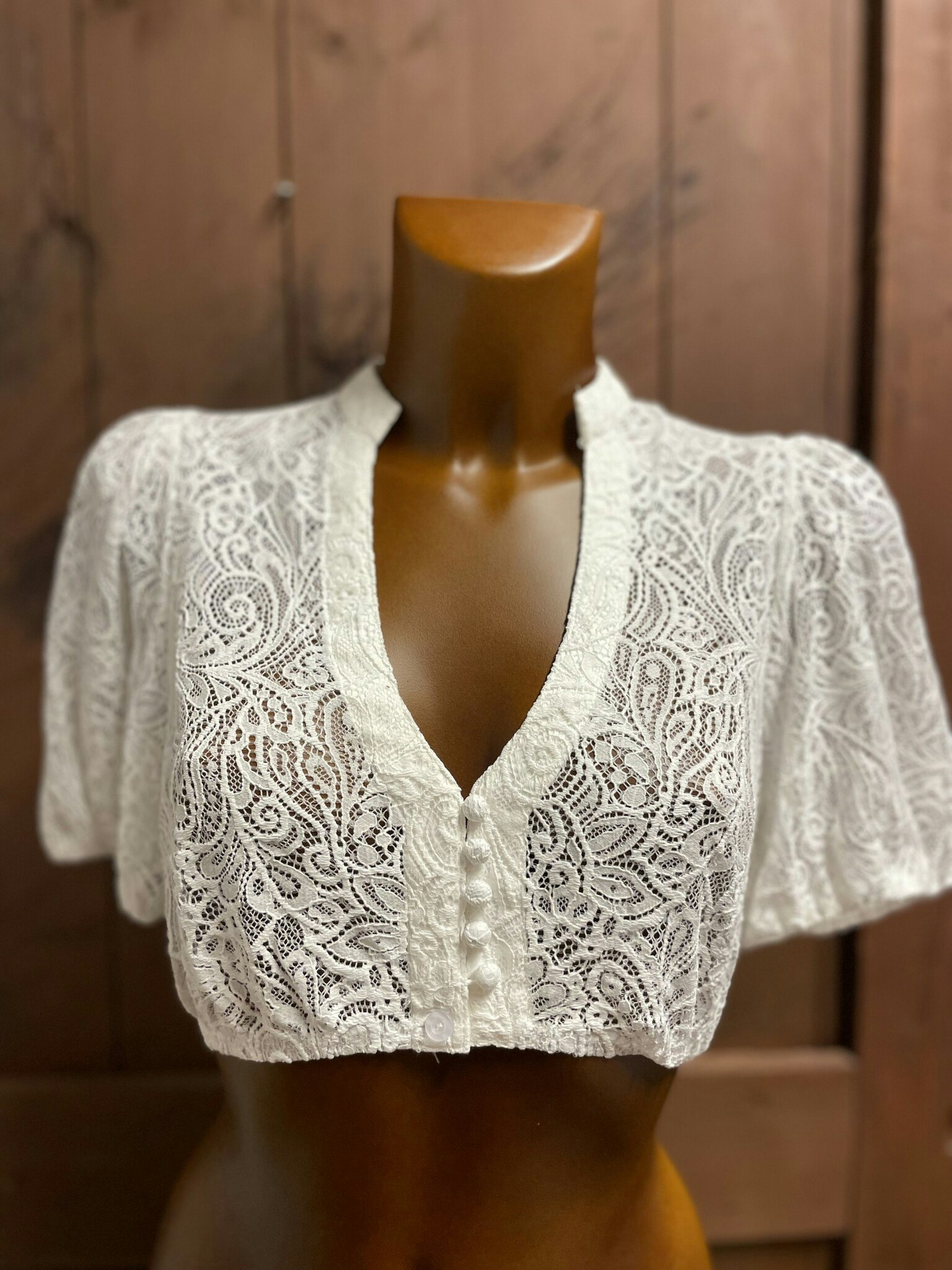 Krüger " V-ring" Spets Dirndl blus , ecru