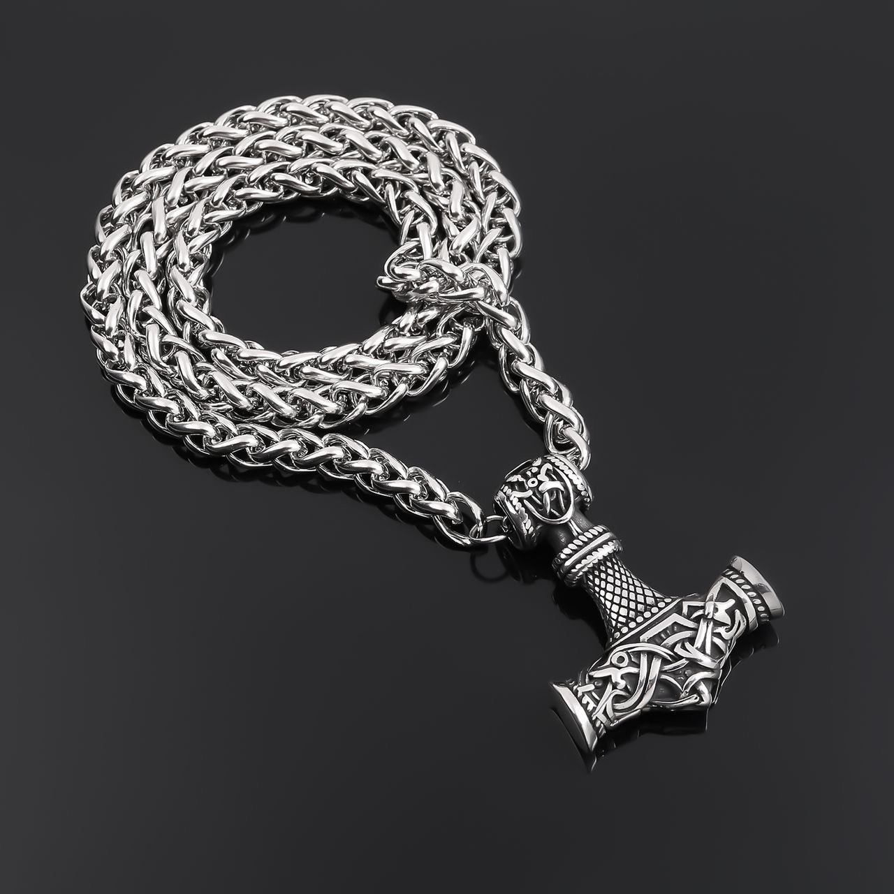 Halsband BIG Thor Gute. (OBS! Extra stor hammare 53 x 37 mm) Fetelänk 8 mm Silverfärgat hänge