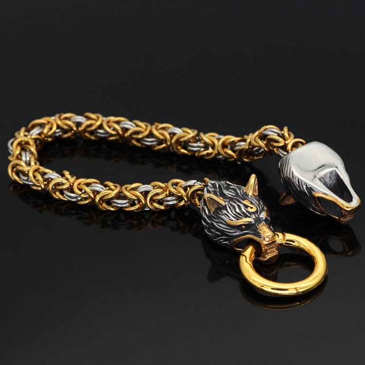 Armband Viking Wolf Kungslänk. Steel / Gold. 23 cm