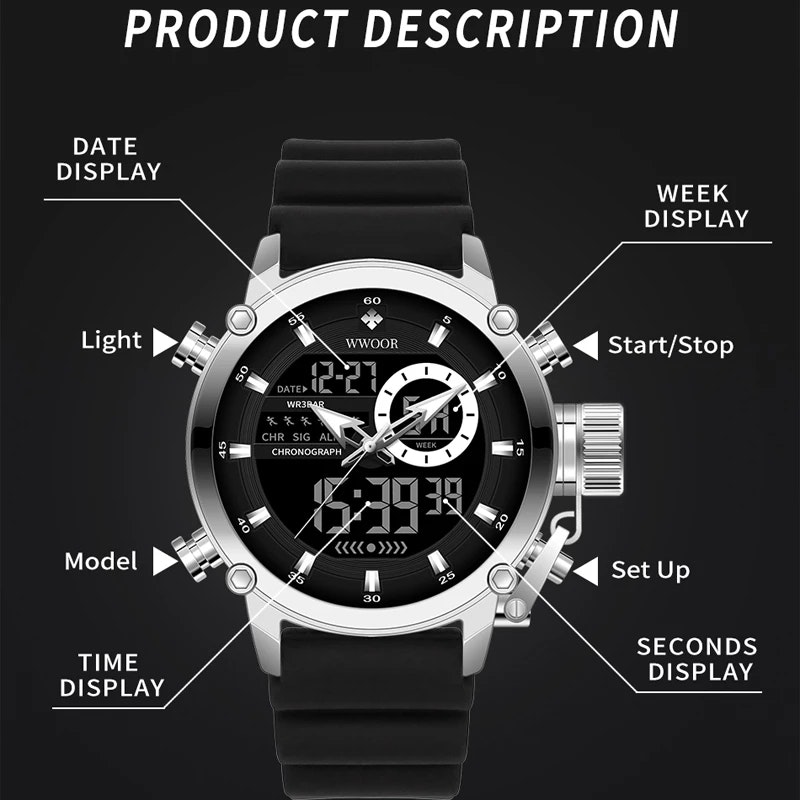 Wwoor Active Sport Steel-Black Silicone