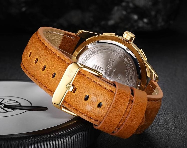 Herrklocka NaviForce Smart Business. Gold / Gold/ Leather Light Brown. Quartz Japan