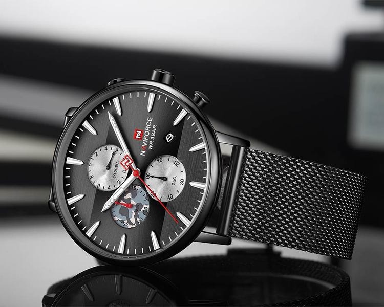 Herrklocka NaviForce Chrono.  Black / Black. Mesh Black. Quartz Japan