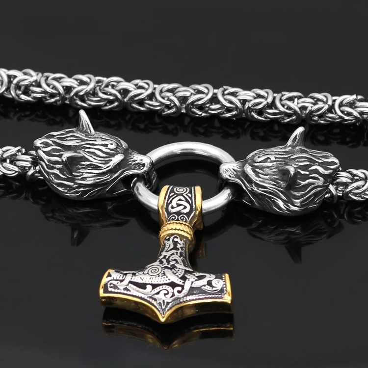 Halsband Viking Wulf-Thorshammare Guld/ Silver 9 60 cm Kungalänk