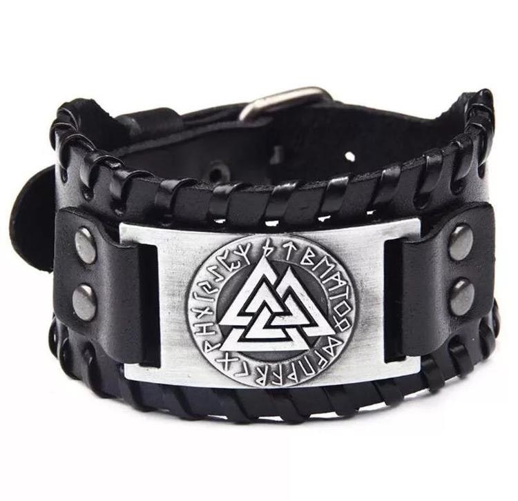 Läderarmband Valknut Svart  Silver