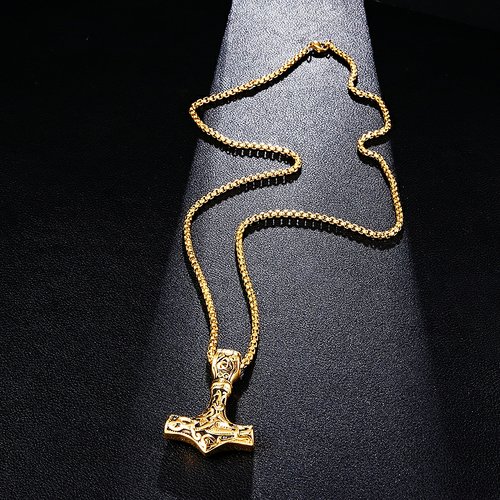 Halsband Thors hammare i Guld/ svart Viking 18B Kulkedja 60 cm